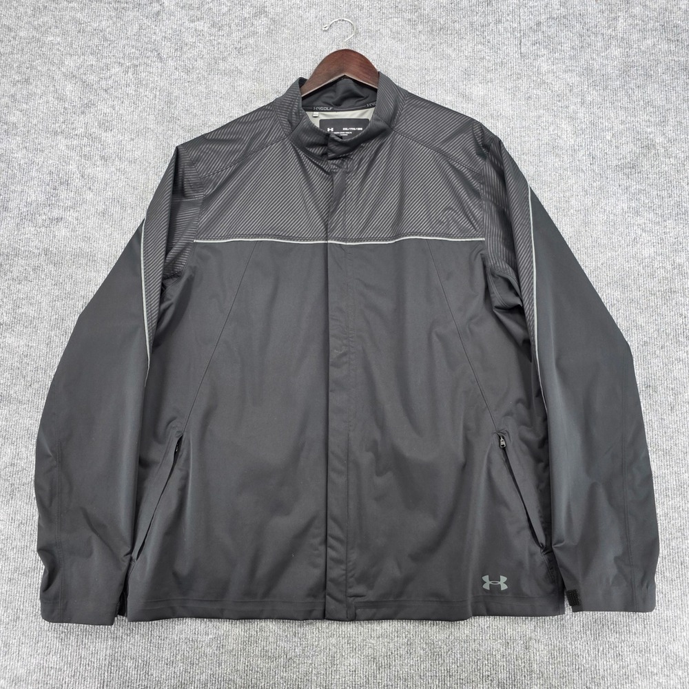 Under Armour Golf Rain Jacket Mens XXL Black Full Zip Windbreaker 1347426